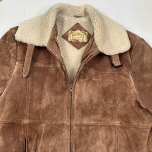 VTG Midwest Traders‎ Leather Suede Bomber Jacket Men Large Sherpa Lined Flight